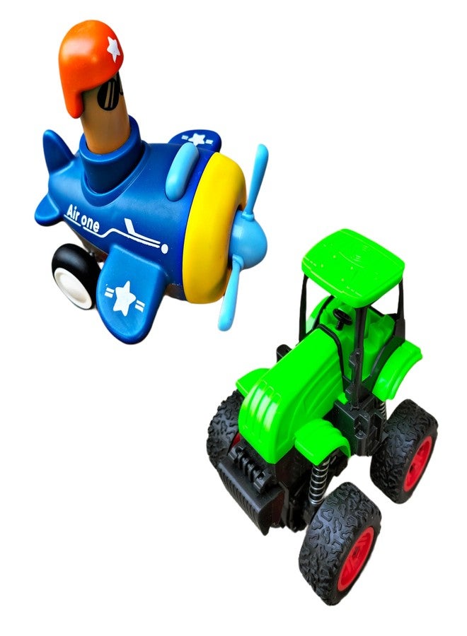 RUHANI Pack of 2 Car Push an Go Airplane and Tractor Car Toy for Kids Multicolour - Image 1